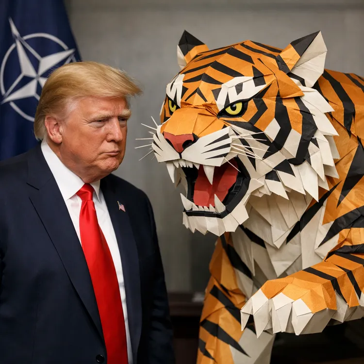 川普稱北約是紙老虎。AI示意圖