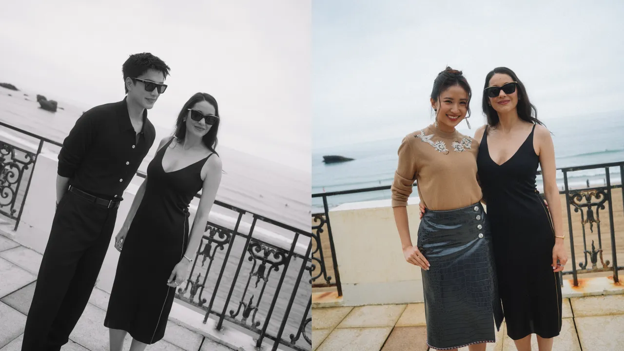 曾敬驊（左圖左）與9m88（右圖左）和法國影后瑪莉詠柯蒂亞合影。品牌提供