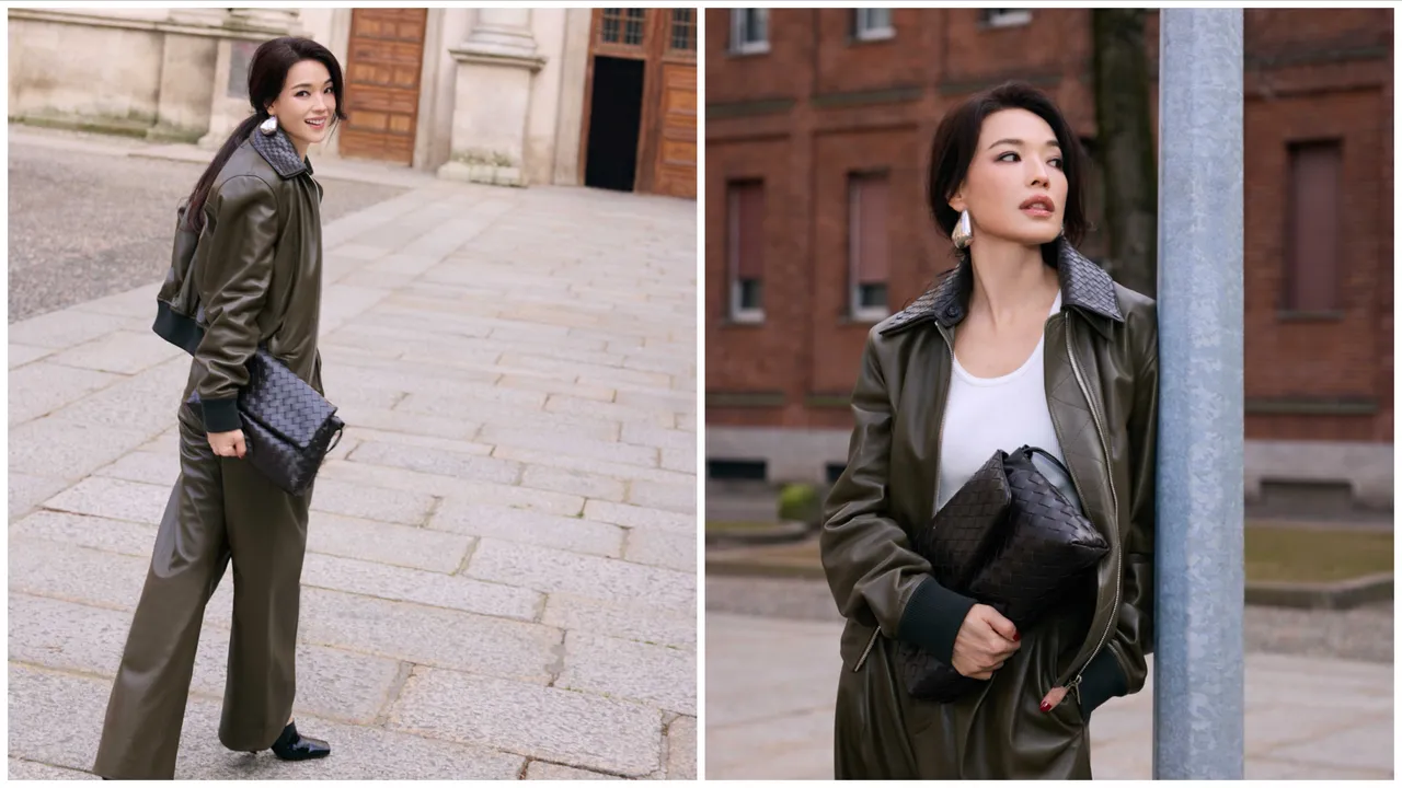 舒淇身穿BOTTEGA VENETA現身米蘭，率性演繹全新GIORNO系列包款。品牌提供
