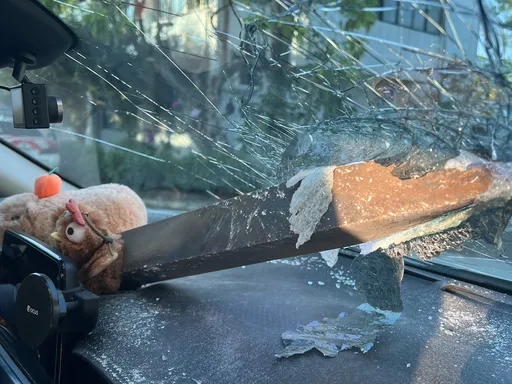 國道驚魂！自小客遭天降鐵條擊中　駕駛命大無礙氣憤報案