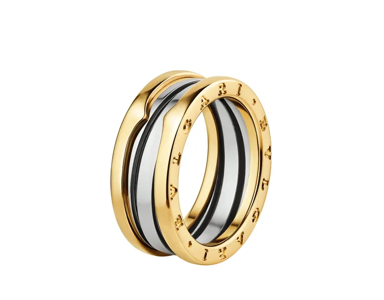 BVLGARI B.zero1系列 黃金與精鋼雙環戒指。品牌提供
