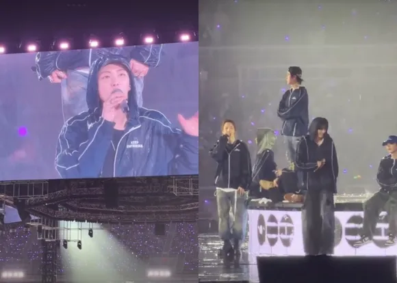 RM（左圖）透露藍色SWIM外套就快販售，提醒粉絲不要買盜版。翻攝RM IG