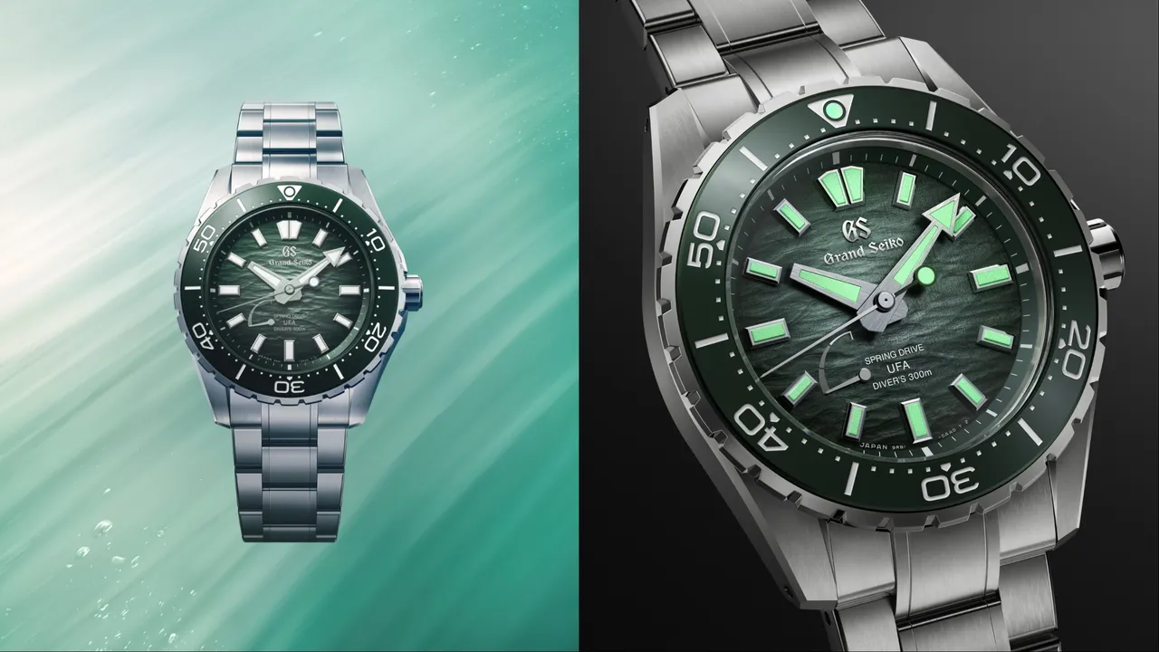 Grand Seiko Evolution 9 Collection「潮汐Ushio 300」潛水腕錶（SLGB025），40.8mm，白鈦錶殼與錶鍊，Spring Drive 9RB1自動上鍊機芯，防水深度300米，33萬元。品牌提供）