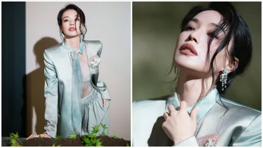 舒淇50歲生日收工嗑長壽麵　絕美玉色透視裝出自GIORGIO ARMANI