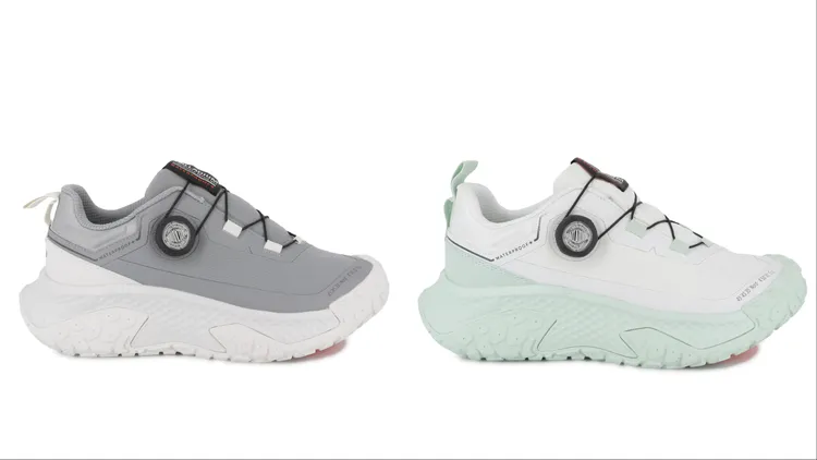 PALLADIUM OFF_BOUND DISC WP+旋鈕快速鞋帶系統防水波浪鞋，各4080元。品牌提供