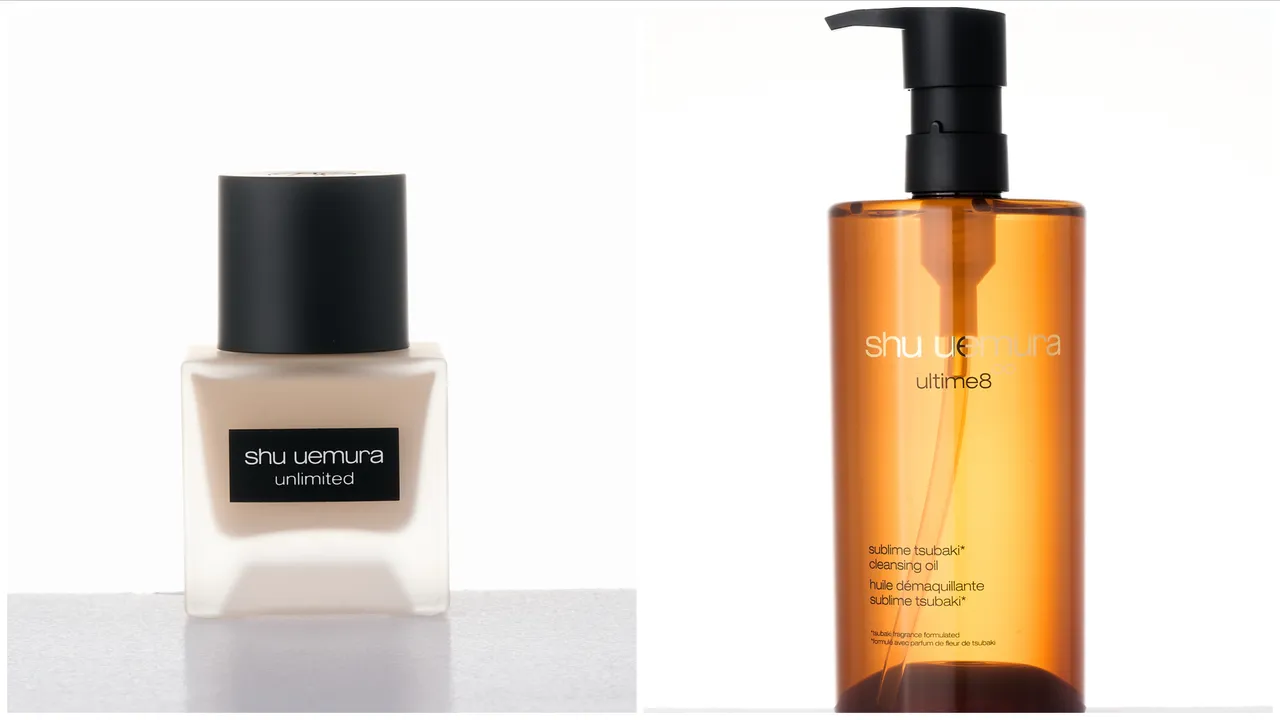 植村秀無極限超持久輕粉底、山茶花精萃奢養潔顏油。品牌提供