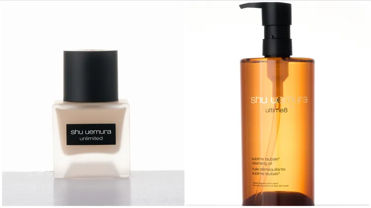 植村秀無極限超持久輕粉底、山茶花精萃奢養潔顏油。品牌提供