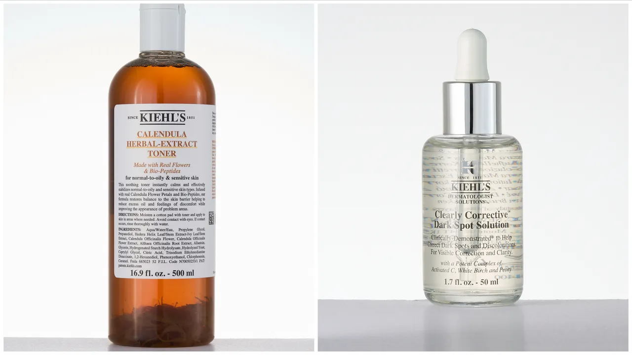 契爾氏金盞花精華修護化妝水、激光極淨白淡斑精華。品牌提供