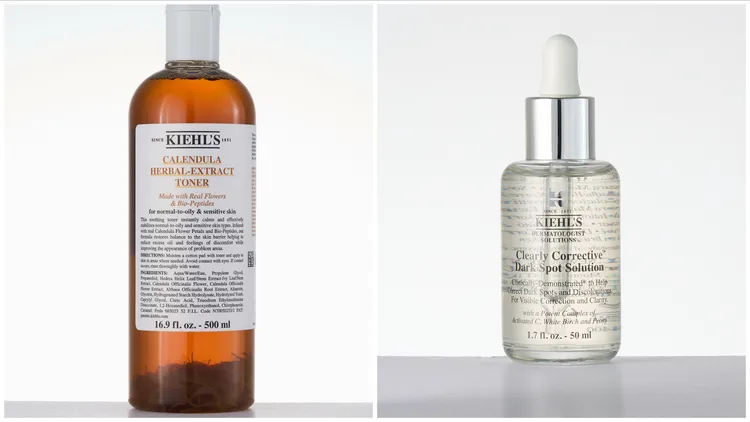 契爾氏金盞花精華修護化妝水、激光極淨白淡斑精華。品牌提供