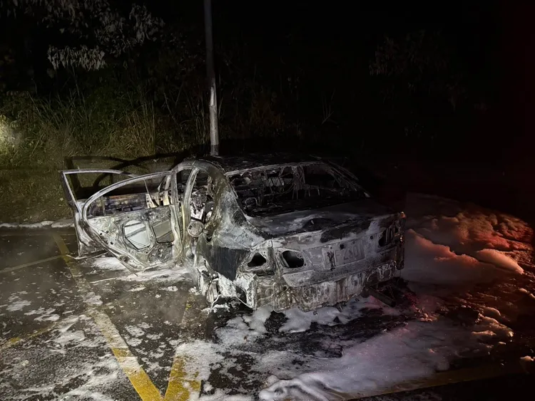 小客車燒成廢鐵。桃園警分局提供