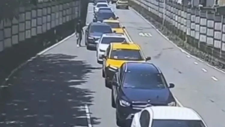 計程車乘客直接在快速道路下車嗆聲。翻攝照片