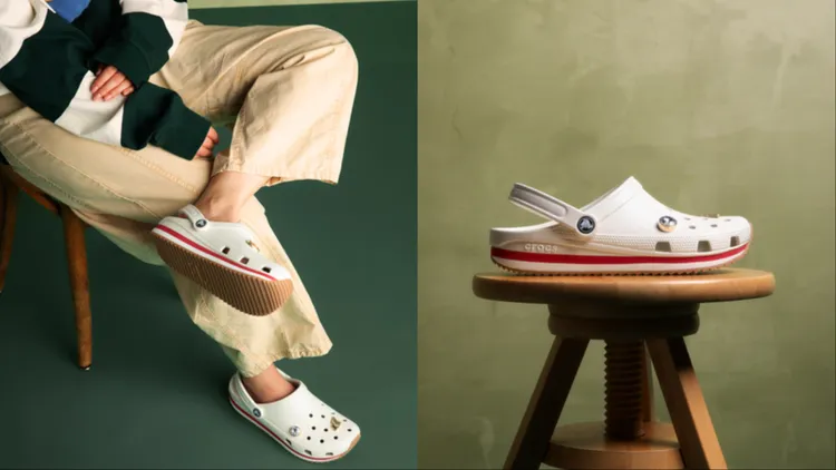 極白色款式以純淨米白色作為基底，搭配的亮紅色條紋中底營造出濃濃美式復古感。品牌提供