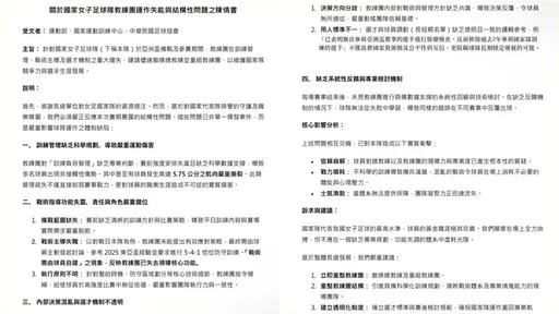 女足國家隊員連署　痛批教練團失能要運動部、足協處理