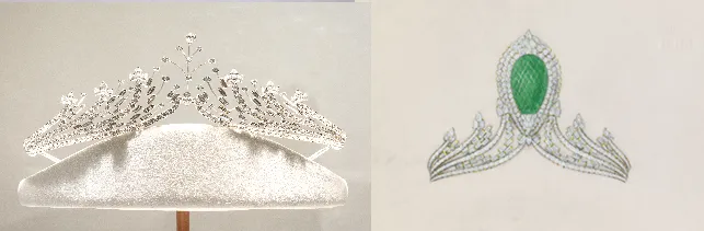 Imperia皇冠上的水滴切割祖母綠設計稿，1988年FRED傳承檔案。品牌提供