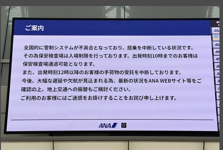 羽田機場第2航廈螢幕提醒航班誤點。翻攝自Travel Watch