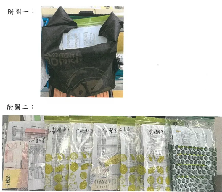 蔡家人用黑色袋子裝著一大堆發票單據，用來扣抵遺產中動產部分，雜支總計有200多萬元包羅萬象，小到超商飲料，大則有西裝費用。家屬提供