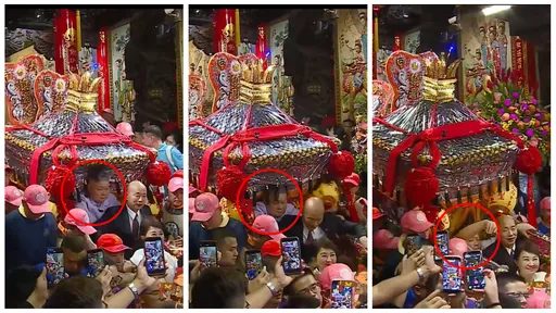 顏清標扶神轎滑到！雙手懸空「頭埋進人海」