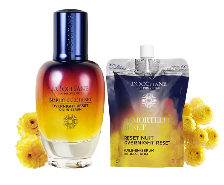 L'OCCITANE，蠟菊亮采加倍組(光萃肌活露50ml+光萃肌活露補充包50ml)，原價7340元，特價6250元。