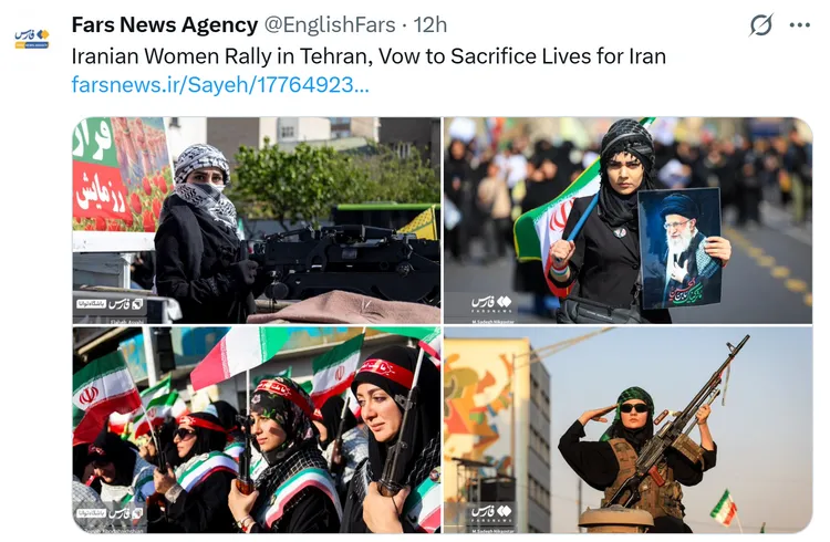 伊朗青年女戰士表示，願意為國犧牲生命。翻攝X@FarsNewsAgency