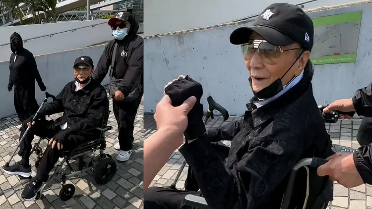 謝賢去年被目睹坐輪椅出門，氣色看來不錯。翻攝抖音