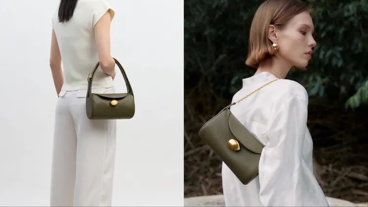 Cafuné幽苔綠色Drop Duffel（左）1萬6340元、Mini Drop Duffel（右）1萬3030元。品牌提供