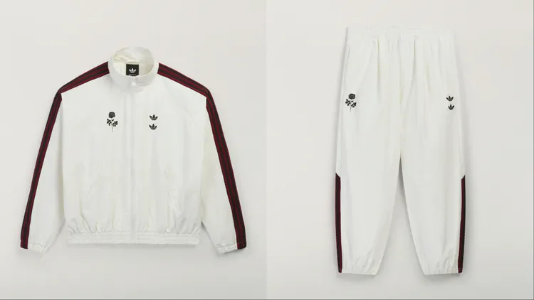 adidas Originals x Willy Chavarria「Love Prevails」系列Chavarria運動外套（左）8800元、Chavarria運動長褲（右）7200元。品牌提供