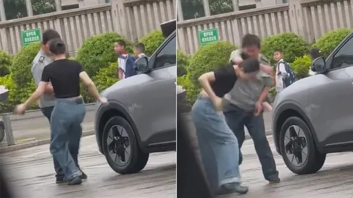 女駕駛囂張踹停車場保全　他反手一掌「啪巨響」把她打懵了