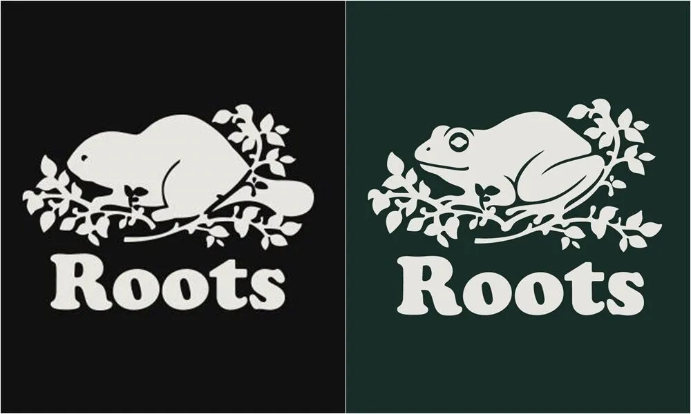Roots昨日將原本的海狸LOGO（左）換成青蛙。翻攝Roots Taiwan臉書