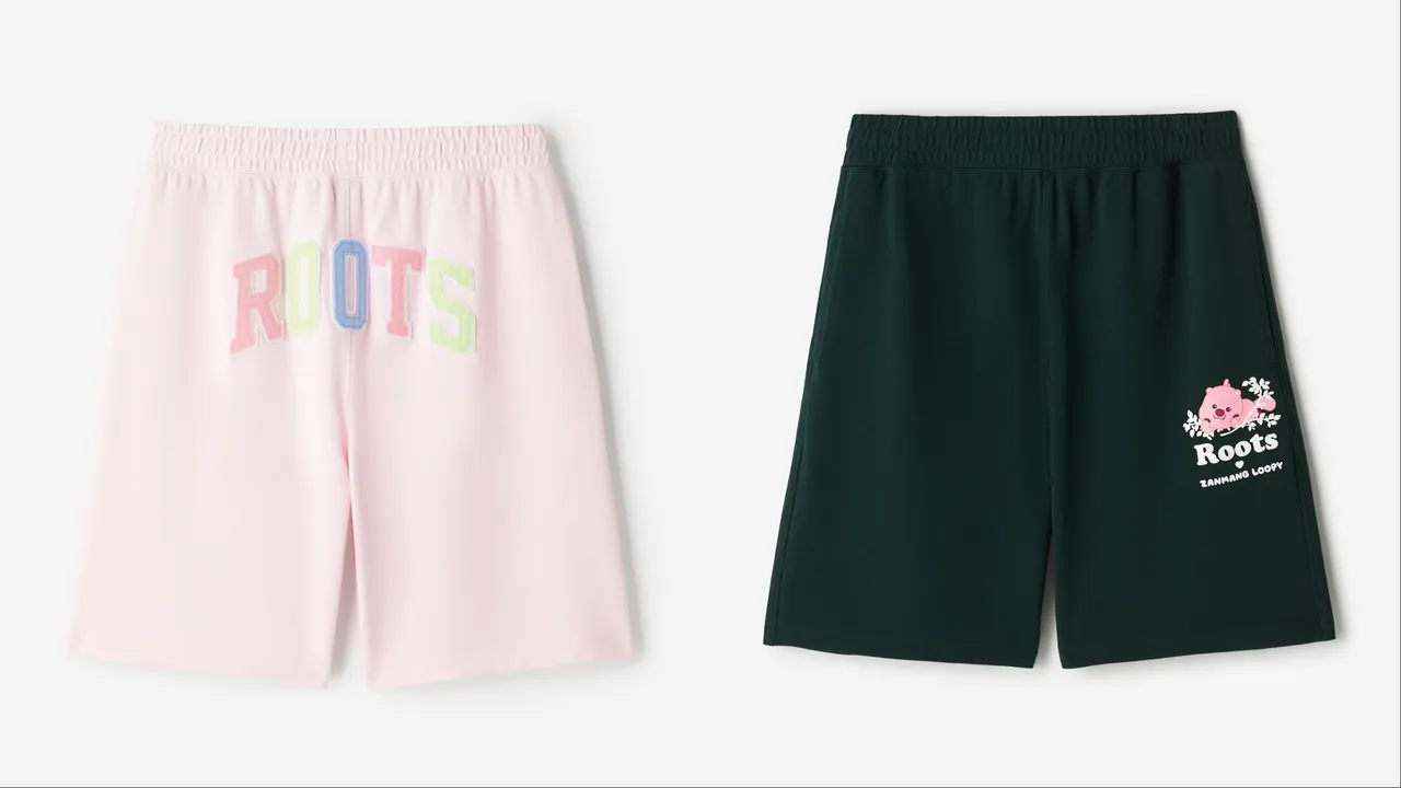 Roots x ZANMANG LOOPY聯名系列中性版粉色棉質短褲 ，各2580元。品牌提供