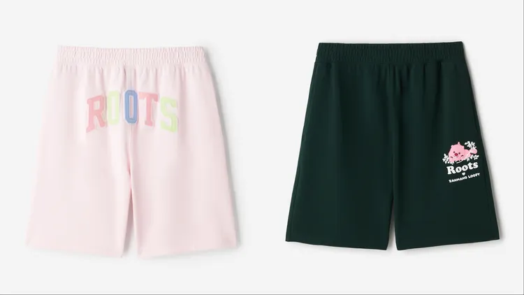 Roots x ZANMANG LOOPY聯名系列中性版粉色棉質短褲 ，各2580元。品牌提供