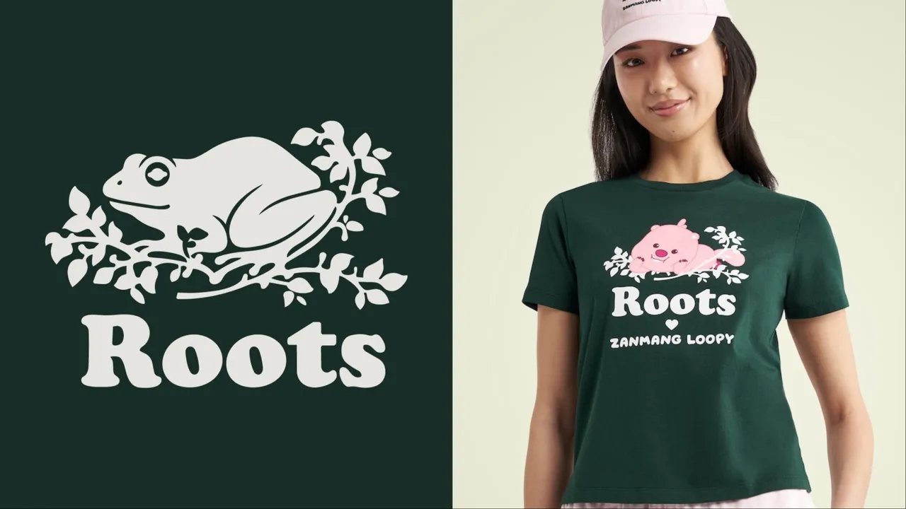 Roots的經典海狸LOGO接連被青蛙、粉色小海狸ZANMANG LOOPY取代。左圖翻攝Roots Taiwan臉書、右圖品牌提供