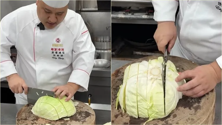 阿傑師教大家怎麼切高麗菜更方便。翻攝自美美心港式飲茶IG