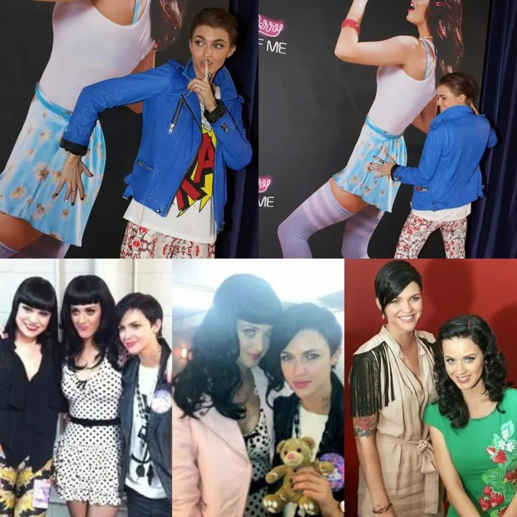 網友貼出以往露比蘿絲與凱蒂佩芮互動熱絡的照片，質疑露比蘿絲的指控。翻攝Threads