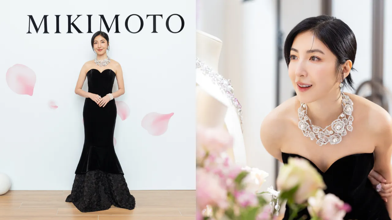 楊謹華昨日出席MIKIMOTO「Les Pétales」頂級珠寶展，頸間佩戴著總重逾101克拉的鑽石珍珠頸鍊優雅現身。品牌提供