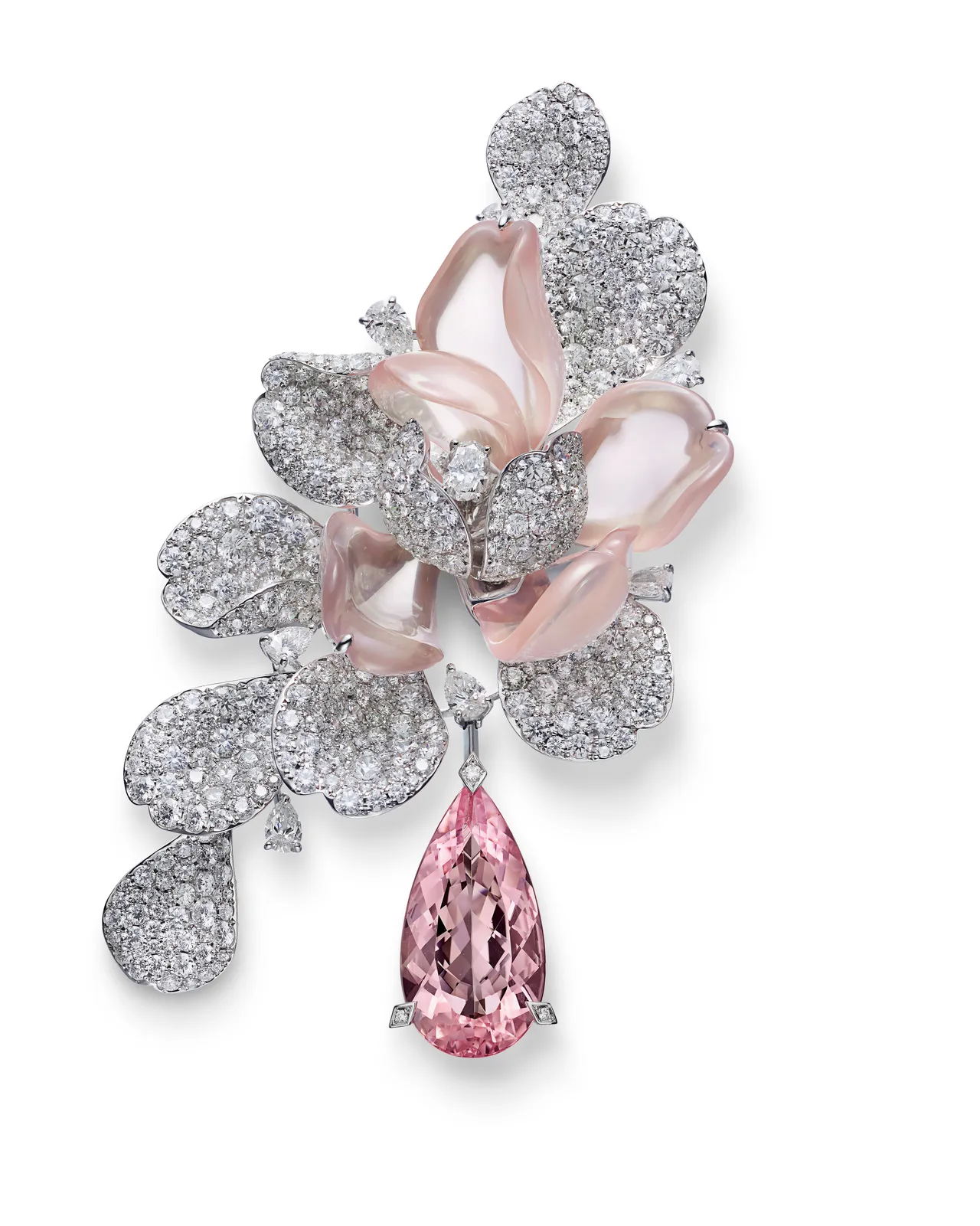 MIKIMOTO頂級珠寶系列Les Pétales摩根石造型胸針。品牌提供