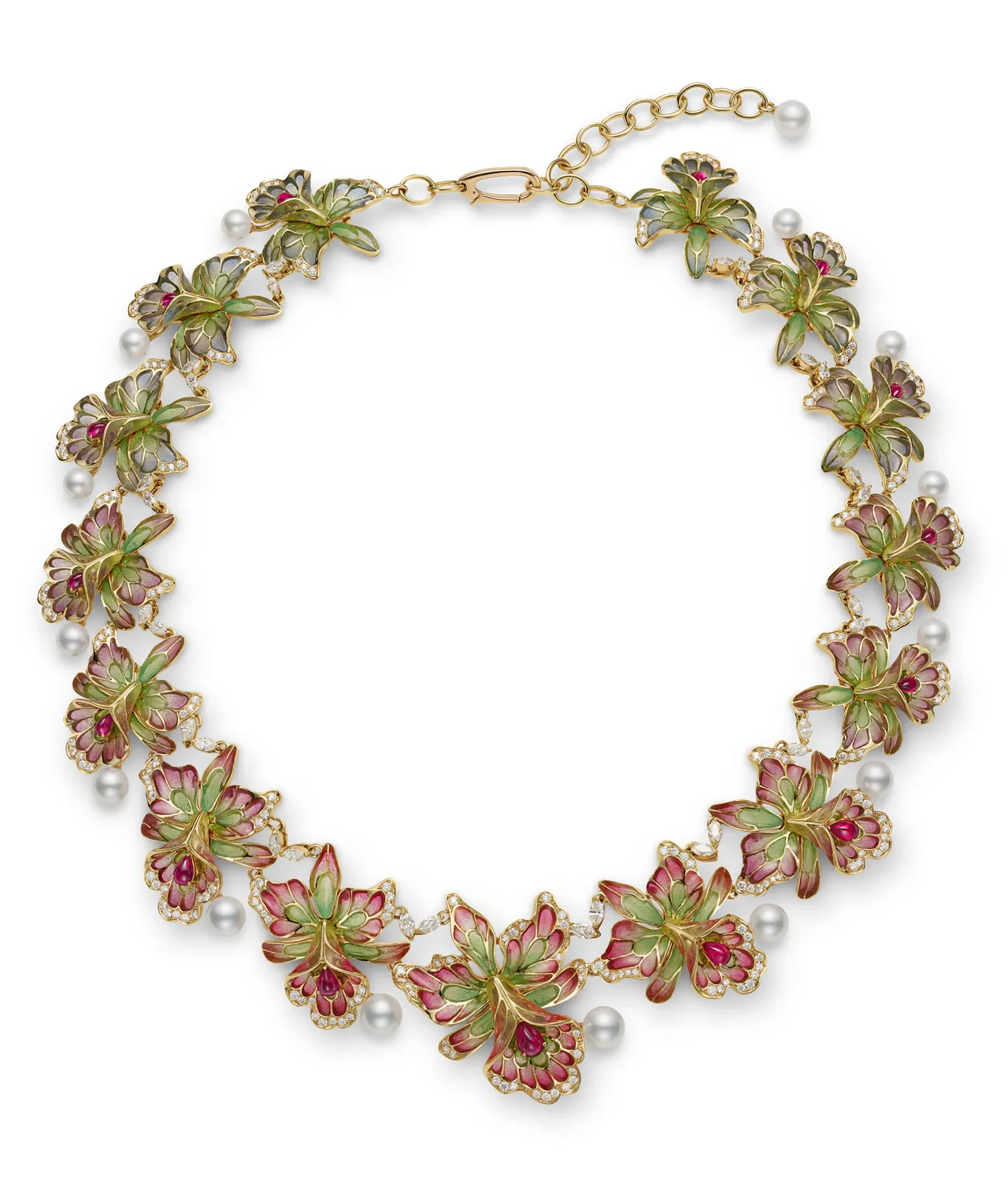 MIKIMOTO頂級珠寶系列Les Pétales紅寶石珍珠項鍊。品牌提供