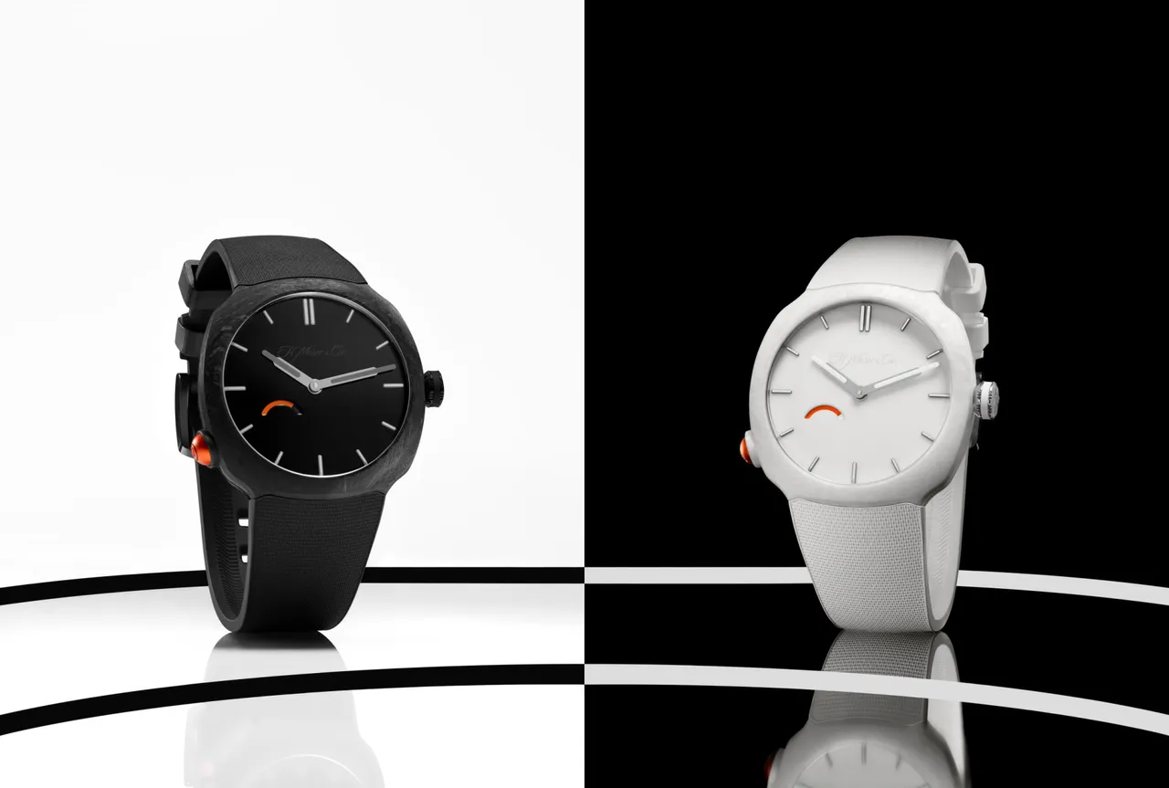 亨利慕時疾速者Pump腕錶（編號 6103-2200/2201），40mm，鍛造石英纖維與鈦金屬結構錶殼，黑色或白色拋光漆面錶盤，一體式橡膠錶帶，HMC 103手動上鍊自製機芯，動力儲存74小時，防水深度100米，限量250只。品牌提供
