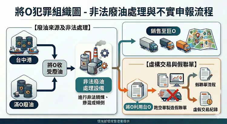 基隆河油污處理業者不實申報過程。環境部提供