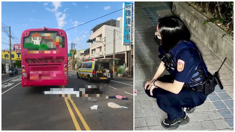 上班尖峰時間，安南區安和路二段傳出遊覽車、機車發生碰撞，女騎士倒地疑遭輾過，當場身亡。民眾提供