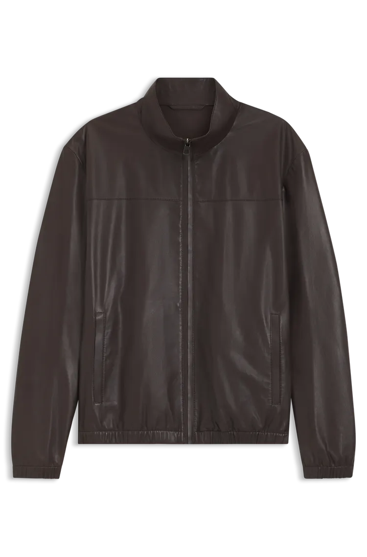 BOSS BY BECKHAM系列棕色羊皮革夾克，3萬4900元。品牌提供