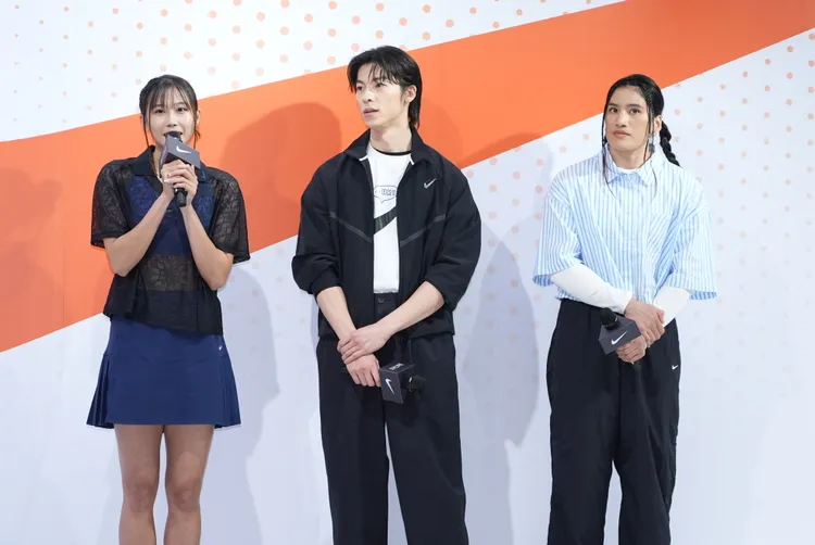 男神許光漢（中）、拳擊運動員陳念琴（右）、田徑短跑運動員張博雅（左）今日出席Nike臺北品牌體驗店開幕。攝影中心攝