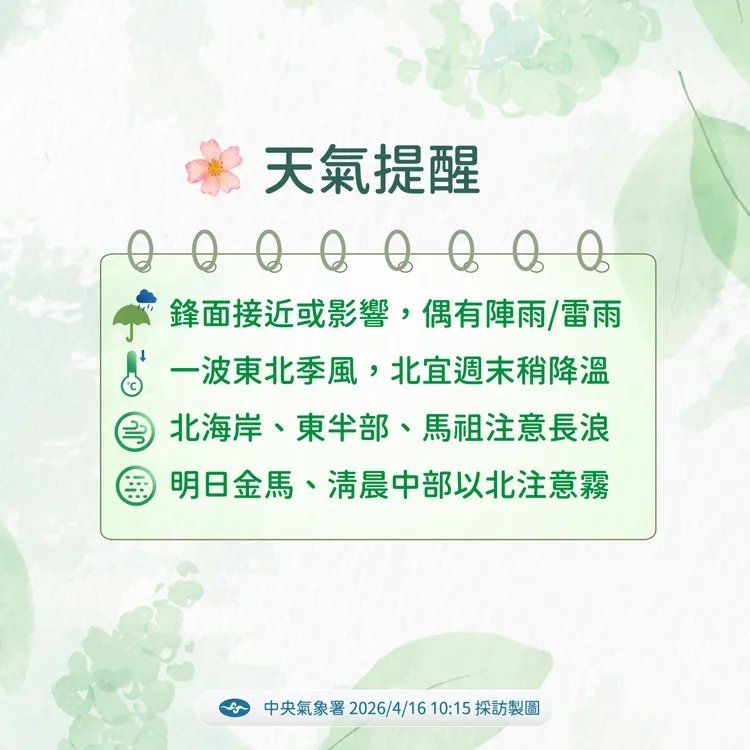 天氣提醒。氣象署提供