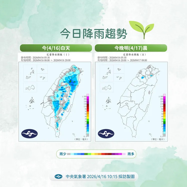 今日降雨。氣象署提供