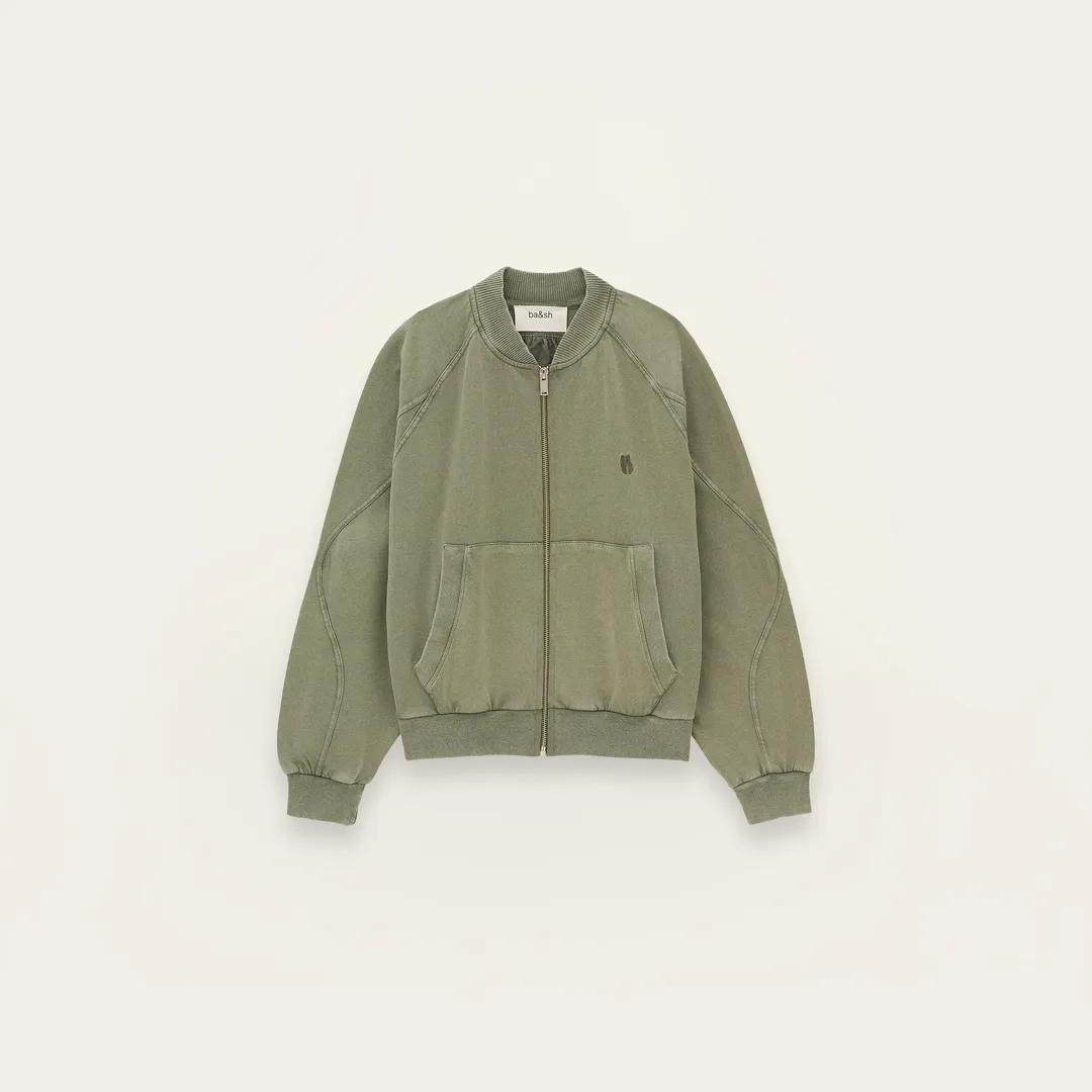 ba&sh卡其綠KIRA拉鍊棉質運動衫，8430元。品牌提供