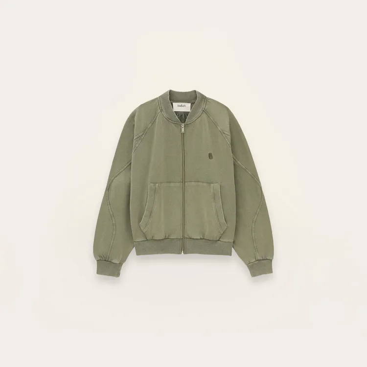 ba&sh卡其綠KIRA拉鍊棉質運動衫，8430元。品牌提供