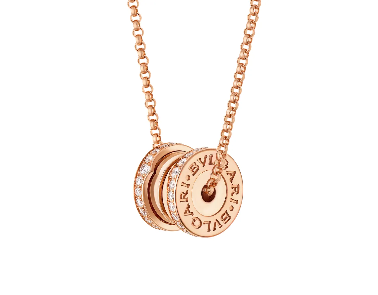 B.zero1系列玫瑰金鑲鑽項鍊。品牌提供