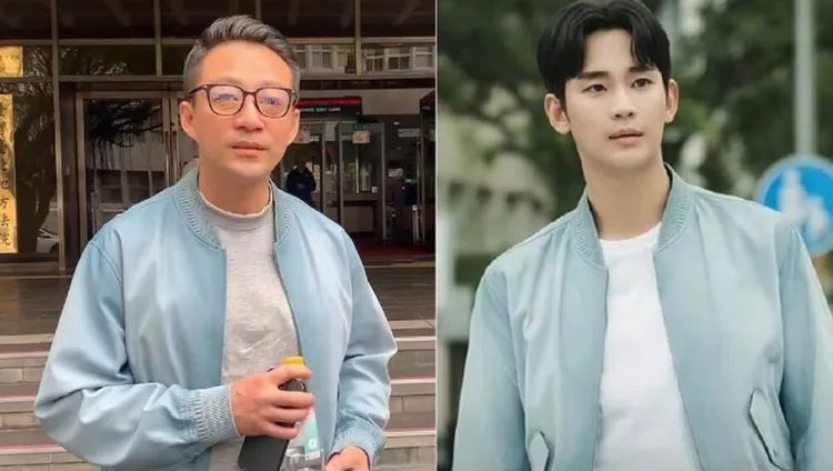 汪小菲2年前在台北出庭與金秀賢《淚之女王》尋妻外套是同款。左圖資料照片，右圖翻攝tvN