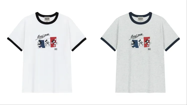 M+FG迪士尼聯名系列MICKEY法式滾邊T恤，各1990元。品牌提供