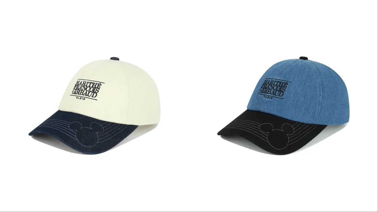 M+FG迪士尼聯名系列MICKEY雙色拼接棒球帽，各1990元。品牌提供