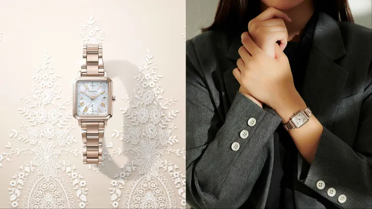 ES9506-54N以柔美方形錶殼搭配蕾絲面盤。品牌提供